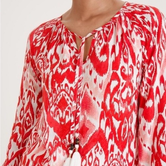 Chico’s Ikat Print Popover Colorful Lightweight Summer Top, Size 0, Orange White - Picture 3 of 12